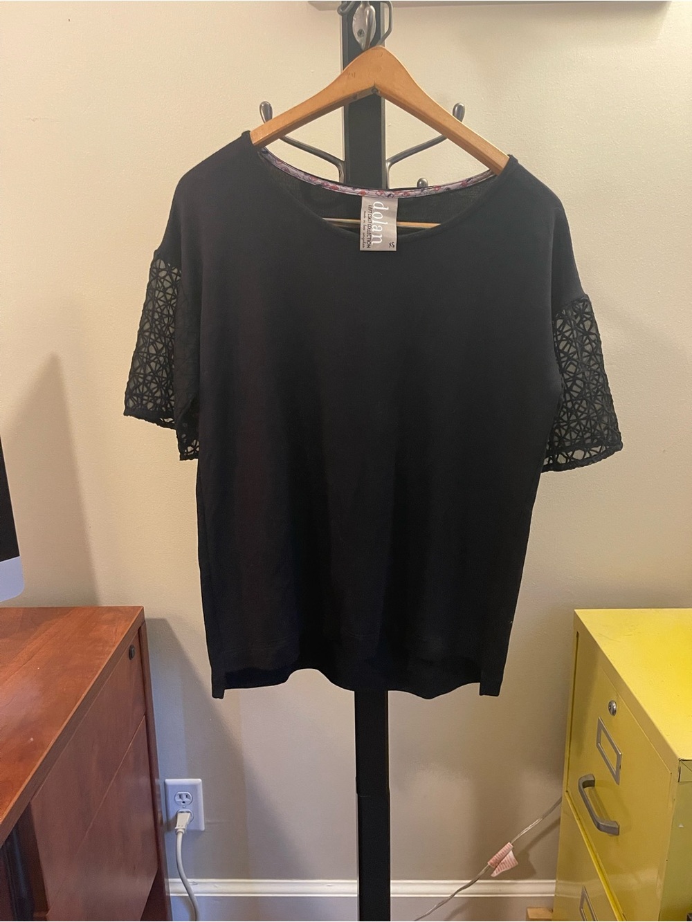 dolan Black Short Sleeve Top with Lace Sleeves